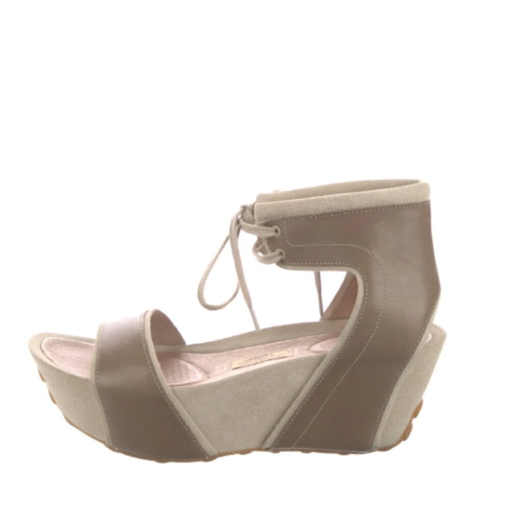 Timo Weiland x Tsubo Sedna Neutral Leather Platform Lace Up Wedge Sandals Size 8